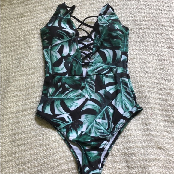 🌴Boutique Small TropicalDeep V-cut One Piece Swimsuit - Picture 7 of 12
